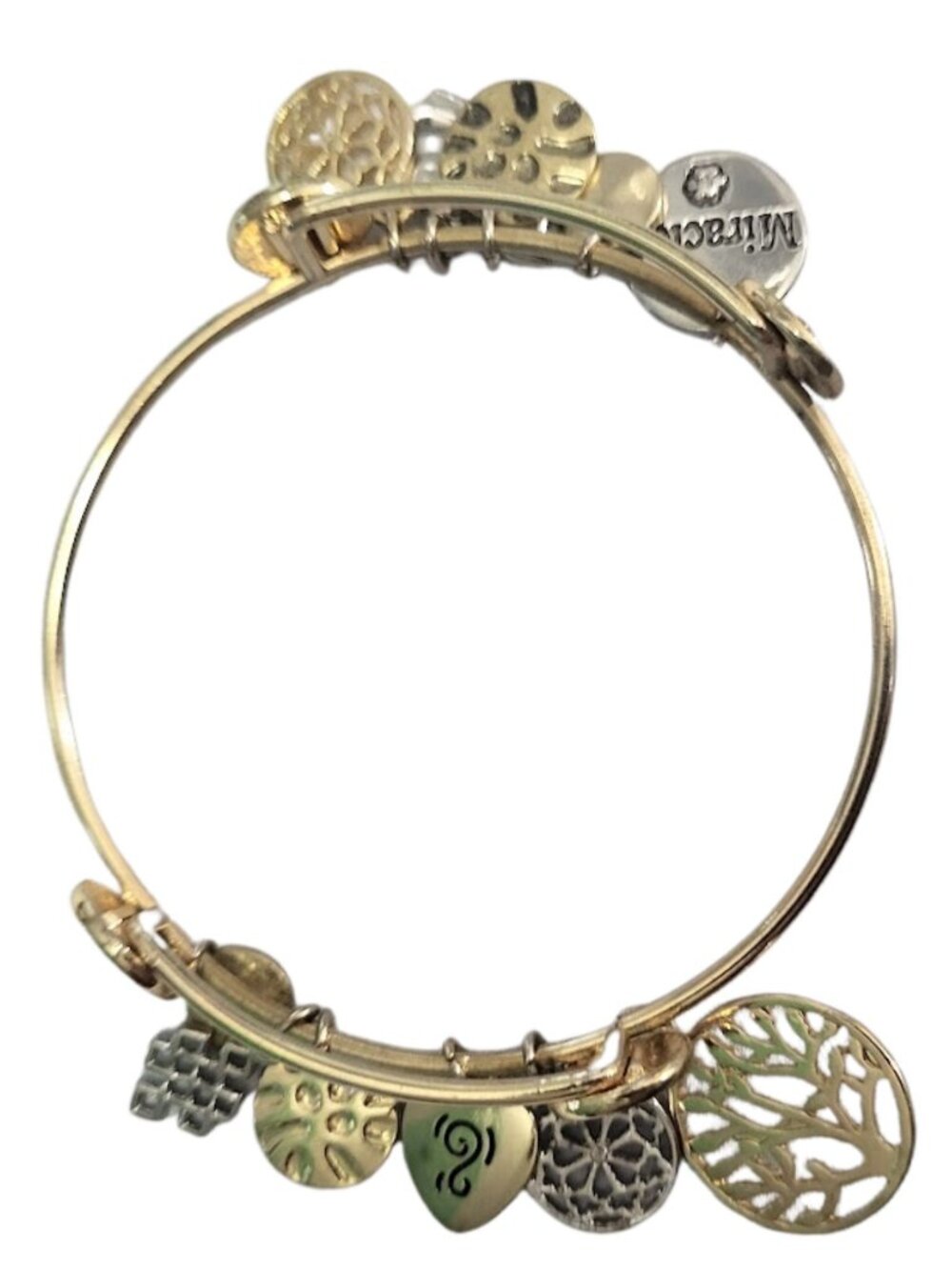 GRAZIANO CN Gold Tone Miracles Bangle Charm Bracelet - 11 Charms